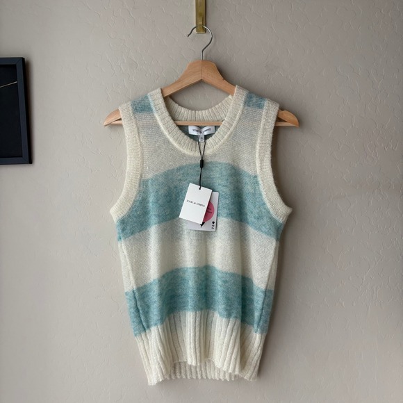 SOLID & STRIPED Sweaters - Solid & Striped Zola Tank Sweater Vest Cream Blue Stripe Mohair Blend XS